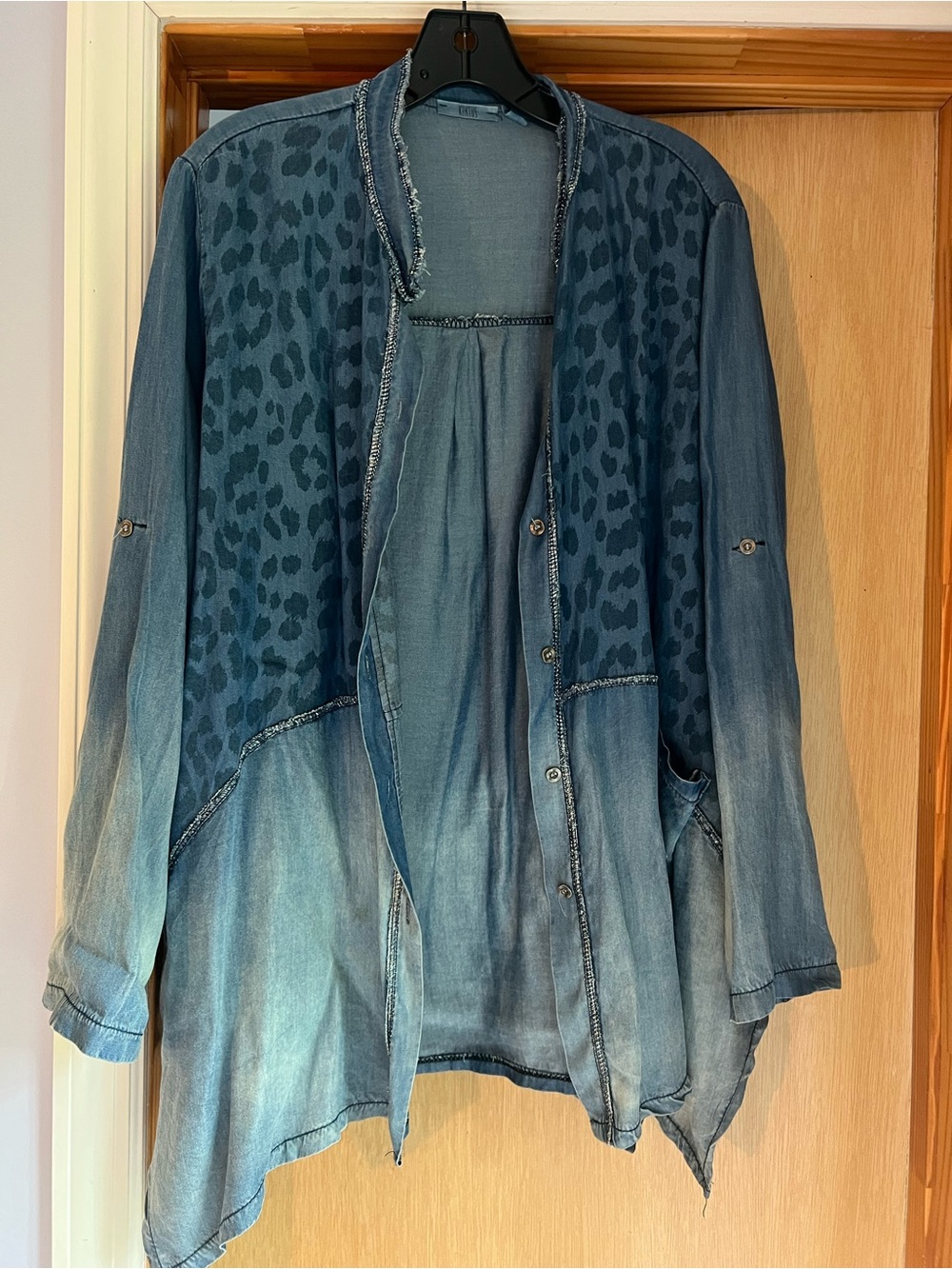 Kaktus Blue Washed Denim Jacket with Leopard Yoke